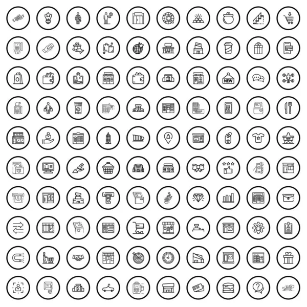 100 Shop Icons Set Outline Illustration 100 Shop Icons Vector — Stock Vector