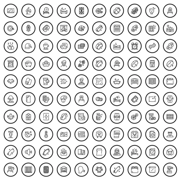 100 Sömnikoner Inställda Disposition Illustration 100 Sömnikoner Vektor Set Isolerad — Stock vektor