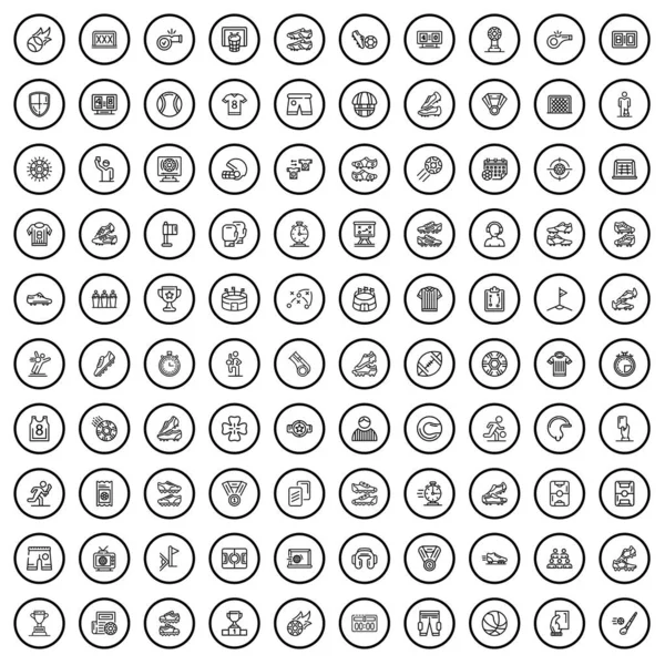 100 Soccer Icons Set Outline Illustration 100 Soccer Icons Vector — Stock Vector