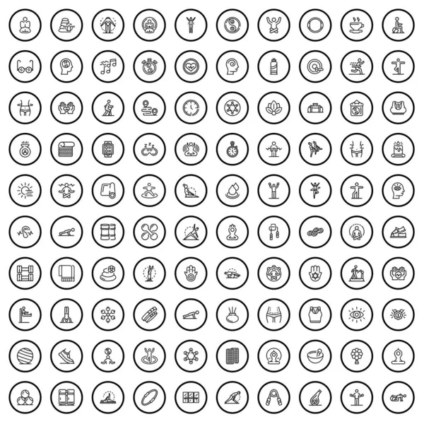 100 Yoga Icons Set Outline Illustration 100 Yoga Icons Vector — Stock Vector