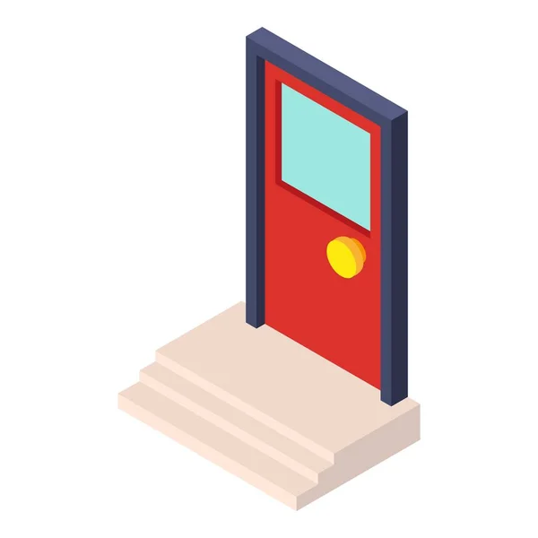 Піктограма Входу Будинку Ізометричний Вектор Яскраво Червоні Вхідні Двері Порогом — стоковий вектор