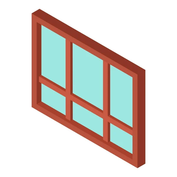 Icône Fenêtre Bois Vecteur Isométrique Grande Fenêtre Carrée Extérieure Transparente — Image vectorielle