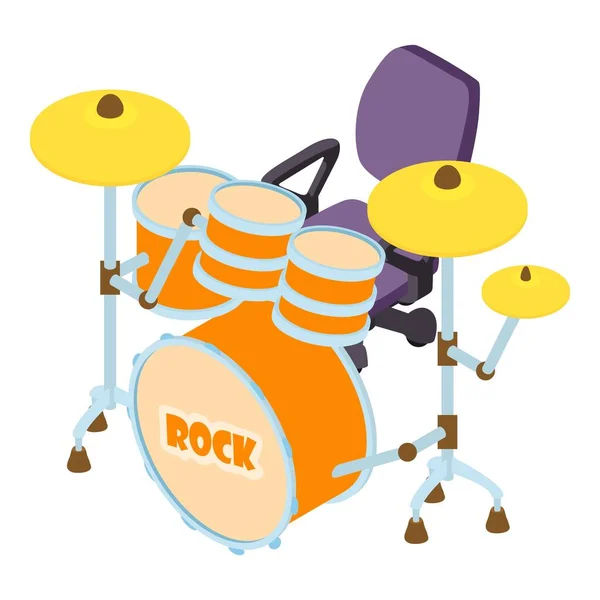 Rock Dob Ikon Izometrikus Vektor Ütős Hangszer Irodai Szék Közelében — Stock Vector