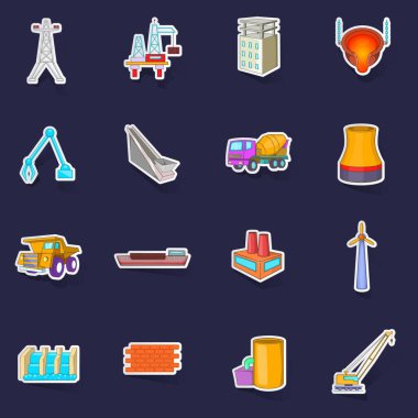 Sanayi simgeleri, mor arkaplanda gölgesi olan etiket toplama vektörünü ayarlar