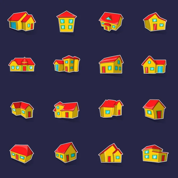 Town House Cottage Assorted Real Estate Building Icons Set Stikers — Stock Vector