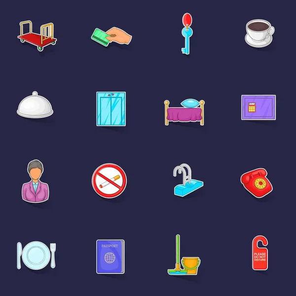 stock vector Hotel icons set stikers collection vector with shadow on purple background