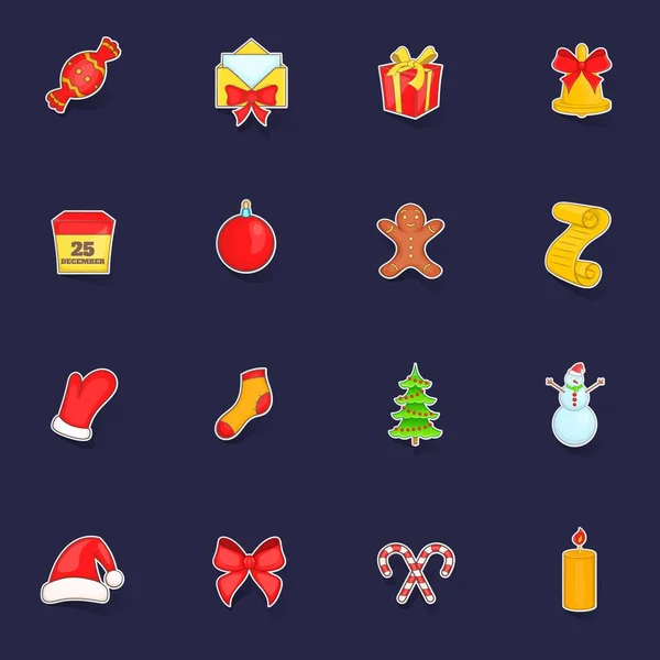 Icônes Noël Mis Stikers Collection Vecteur Avec Ombre Sur Fond — Image vectorielle