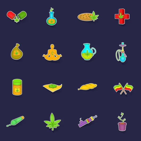 Medical Marijuana Icons Set Stikers Collection Vector Shadow Purple Background — Stock Vector