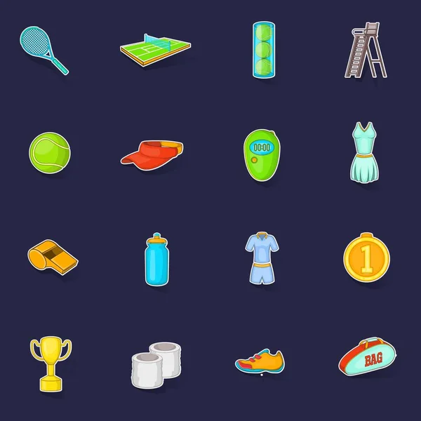 Icônes Tennis Set Stikers Collection Vecteur Avec Ombre Sur Fond — Image vectorielle