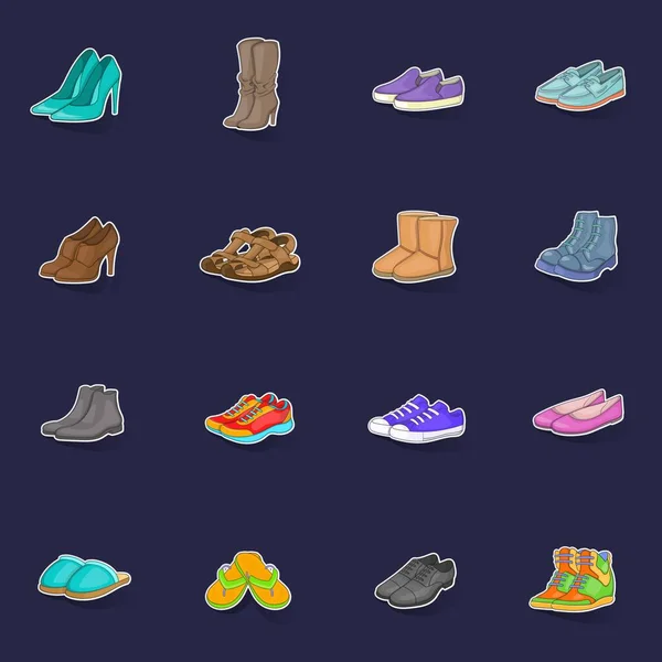 Значки Обуви Настраивают Вектор Сбора Стикеров Тенью Фиолетовом Фоне — стоковый вектор