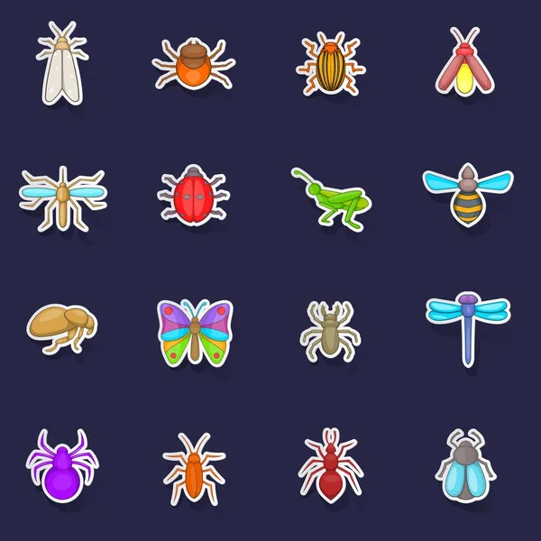 Iconos Insectos Conjunto Colección Stikers Vector Con Sombra Sobre Fondo — Archivo Imágenes Vectoriales