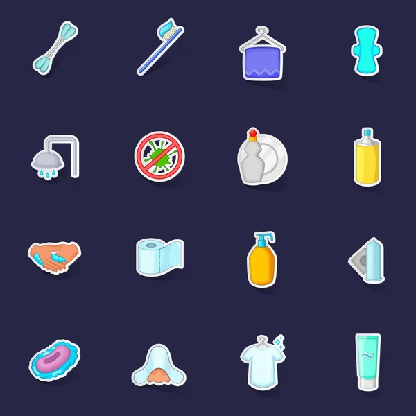 Hygiene Icons Set Stikers Collection Vector Shadow Purple Background — Stock Vector