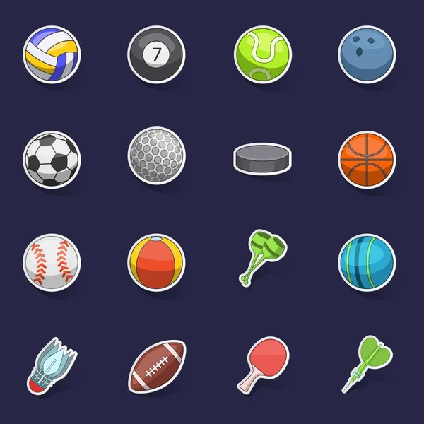 Sport Palle Icone Set Stikers Raccolta Vettore Con Ombra Sfondo — Vettoriale Stock