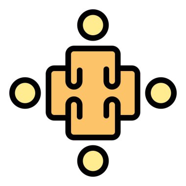 Organize ekip ikonu. Beyaz arkaplan rengi üzerinde izole edilmiş web tasarımı için Ana Hattı Düzenlenmiş mürettebat vektör simgesi