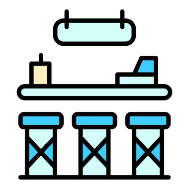 Bar tezgahı ikonu. Beyaz arkaplan renginde izole edilmiş web tasarımı için barın karşıt vektör simgesi