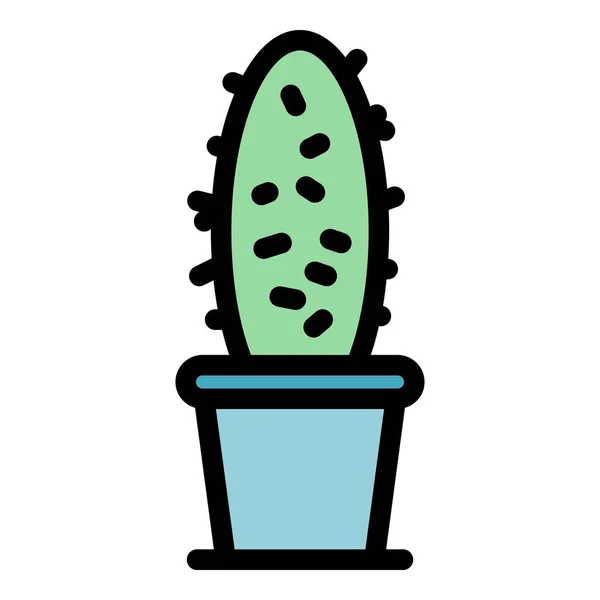 Casa Cactus Icono Olla Esquema Casa Cactus Pot Vector Icono — Vector de stock