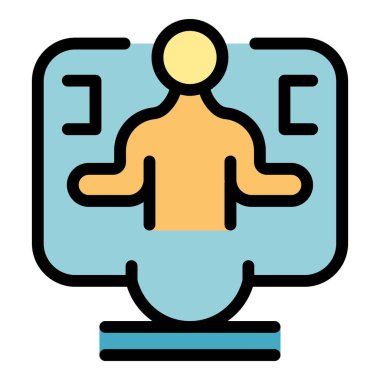 Müdür çevrimiçi ders simgesi. Beyaz arkaplan rengi üzerinde izole edilmiş web tasarımı için çevrimiçi ders vektörü simgesi