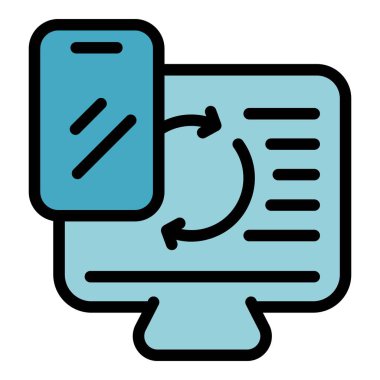 Akıllı telefon güncelleme simgesi. Beyaz arkaplan renklerinde izole edilmiş web tasarımı için Smartphone pc güncelleme vektör simgesi