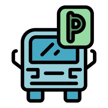 Otobüs park etme ikonu. Beyaz arkaplan renklerinde izole edilmiş web tasarımı için özet otobüs park vektörü simgesi