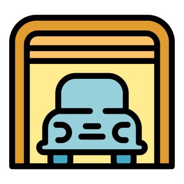 Kapalı otopark ikonu. Beyaz arkaplan renklerinde izole edilmiş web tasarımı için kapalı alan içi park vektörü simgesi