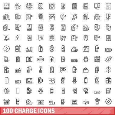 100 yük simgesi ayarlandı. Beyaz arkaplanda izole edilmiş 100 yük ikonu vektörünün taslak çizimi