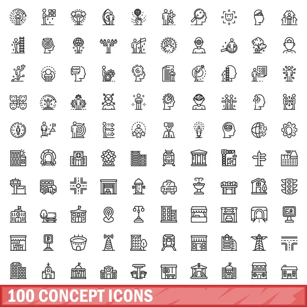 100 Concept Icons Set Outline Illustration 100 Concept Icons Vector — Stock Vector