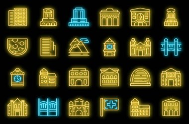 Bern simgeleri dış hat vektörünü ayarlar. Ayı sermayesi. Şehir kantonu siyah üzerine neon rengi