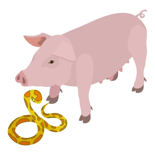 Verschiedene Tier Symbol Isometrischen Vektor Pinkfarbenes Schwein Der Nähe Der — Stockvektor