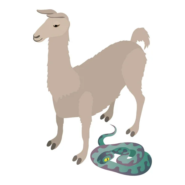 Icono Concepto Animal Vector Isométrico Llama Blanca Pie Cerca Gran — Archivo Imágenes Vectoriales