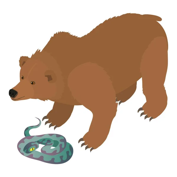 Изометрический Вектор Иконки Животного Большой Бурый Медведь Рядом Красочной Фиолетовой — стоковый вектор