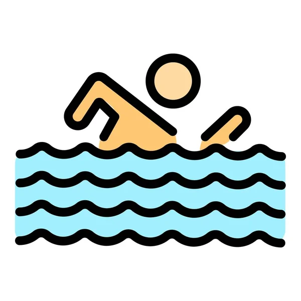 水泳競技のアイコン 概要白色背景色フラット上に分離されたウェブデザインのための水泳競技ベクトルアイコン — ストックベクタ