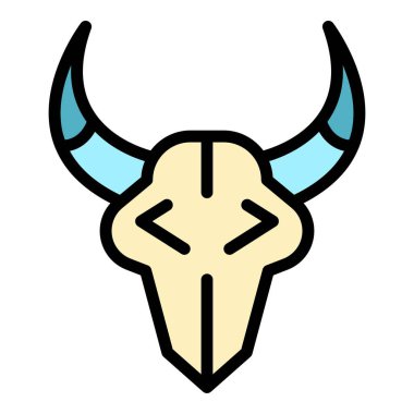 Çiftlik ineği kafatası ikonu. Beyaz arkaplan rengi üzerinde izole edilmiş web tasarımı için Ranch inek kafatası vektör simgesi