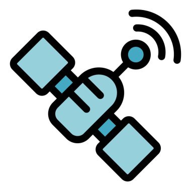 Uydu internet simgesi. Beyaz arkaplan rengi üzerinde izole edilmiş web tasarımı için ana hatlı internet vektör simgesi