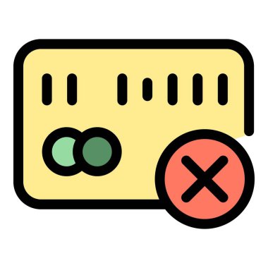 Kredi kartı ödeme iptali simgesi. Beyaz arkaplan renklerinde izole edilmiş web tasarımı için kredi kartı ödeme iptali vektör simgesi