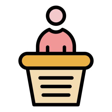 Eğitim hocası ikonu. Beyaz arkaplan rengi üzerinde izole edilmiş web tasarımı için ana hatlı Eğitim konuşmacı vektör simgesi