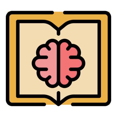 Kitap beyni ikonu. Beyaz arkaplan renklerinde izole edilmiş web tasarımı için özet kitap beyin vektörü simgesi