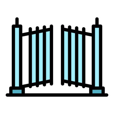 Otomatik bahçe kapısı simgesi. Beyaz arkaplan rengi üzerinde izole edilmiş web tasarımı için Otomatik bahçe geçidi vektör simgesi