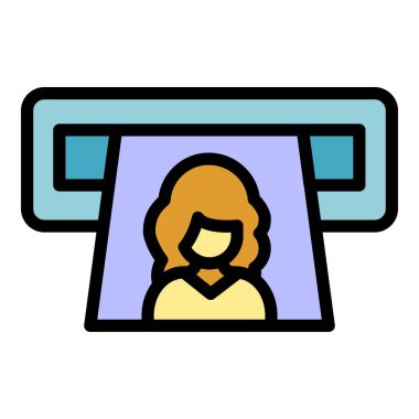 Fotoğraf simgesi yazdırılıyor. Beyaz arkaplan rengi üzerinde izole edilmiş web tasarımı için resim vektörü simgesi taslağı