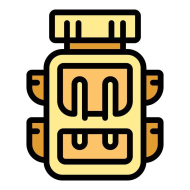 Sırt çantası ikonu izleniyor. Beyaz arkaplan rengi üzerinde izole edilmiş web tasarımı için sırt çantası vektör simgesi taslağı