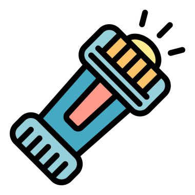 El feneri ikonu keşfediliyor. Beyaz arkaplan renklerinde izole edilmiş web tasarımı için izlenen el feneri vektör simgesi taslağı