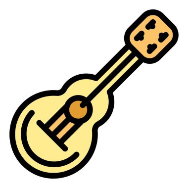 Gitar ikonu keşfediyorum. Beyaz arkaplan rengi üzerinde izole edilmiş web tasarımı için gitar vektör simgesi taslağı