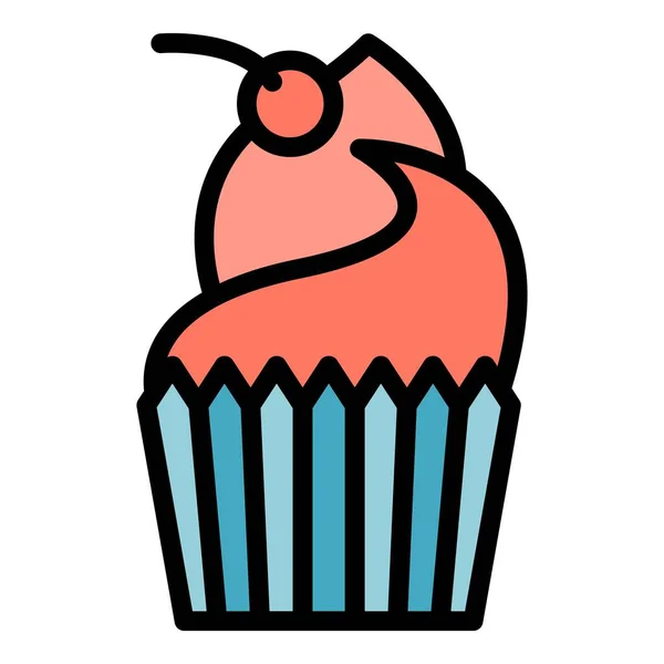 Kersenmuffin Icoon Outline Cherry Muffin Vector Icoon Voor Web Design — Stockvector