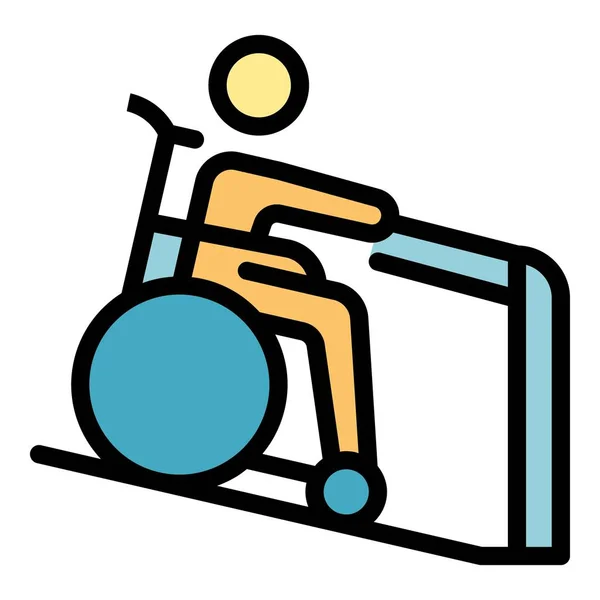 車椅子の男はアイコンを助ける 概要車いすマンヘルプベクトルアイコン白背景色フラットに隔離されたウェブデザイン — ストックベクタ