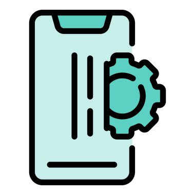 Akıllı telefon vites pazarlama ikonu. Beyaz arkaplan rengi üzerinde izole edilmiş web tasarımı için Smartphone dişli pazarlama vektör simgesi