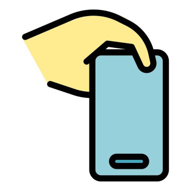 Jest, telefon ikonu ana hatları vektörünü alıyor. El telefonu. Hücre rengini düz al