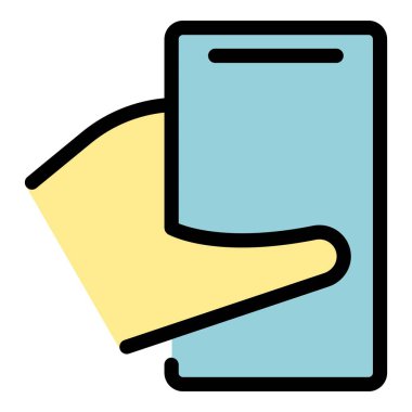 iphone simgesi ana hatları vektörü tutuluyor. Cep telefonu. El telefonu rengi düz