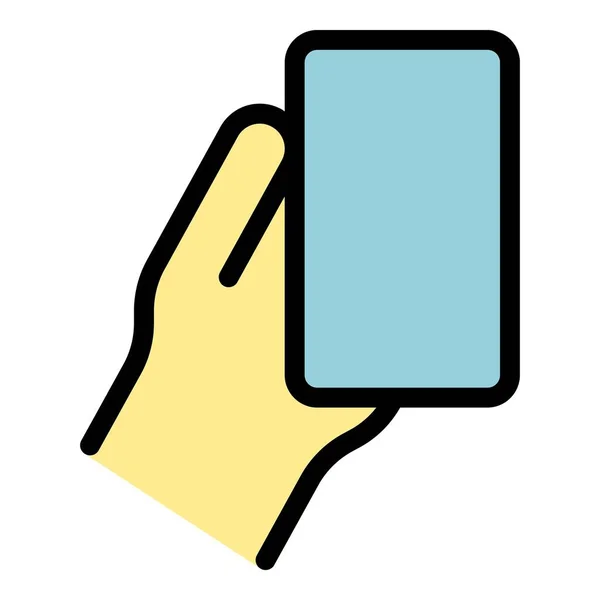 Vettore Contorno Icona Dispositivo Tenuta Smartphone Mano Colore Smart Cellulare — Vettoriale Stock