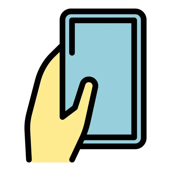 Использование Мобильного Вектора Контуров Иконок Телефон Цвет Рук Плоский — стоковый вектор