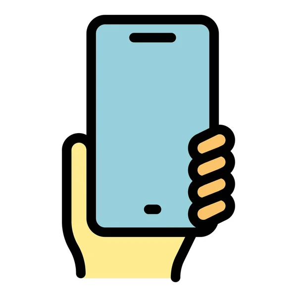 Personlig Hand Telefon Ikon Kontur Vektor Mobiltelefon Smart Enhet Färg — Stock vektor