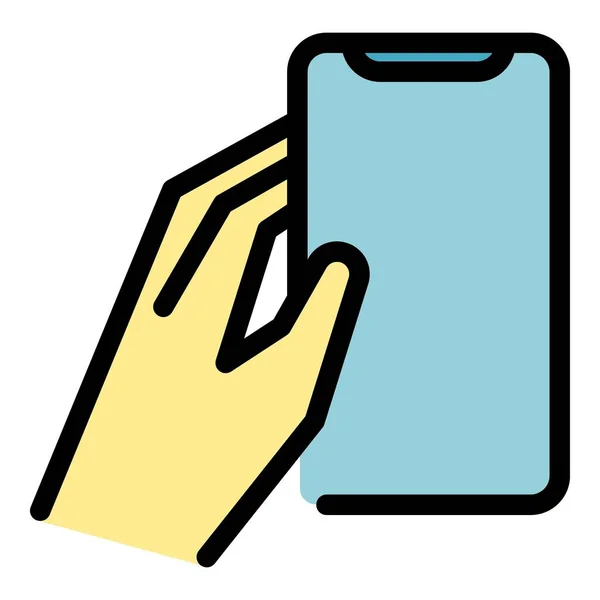 Halten Android Phone Icon Outline Vektor Handmobil Zellbildschirmfarbe Flach — Stockvektor
